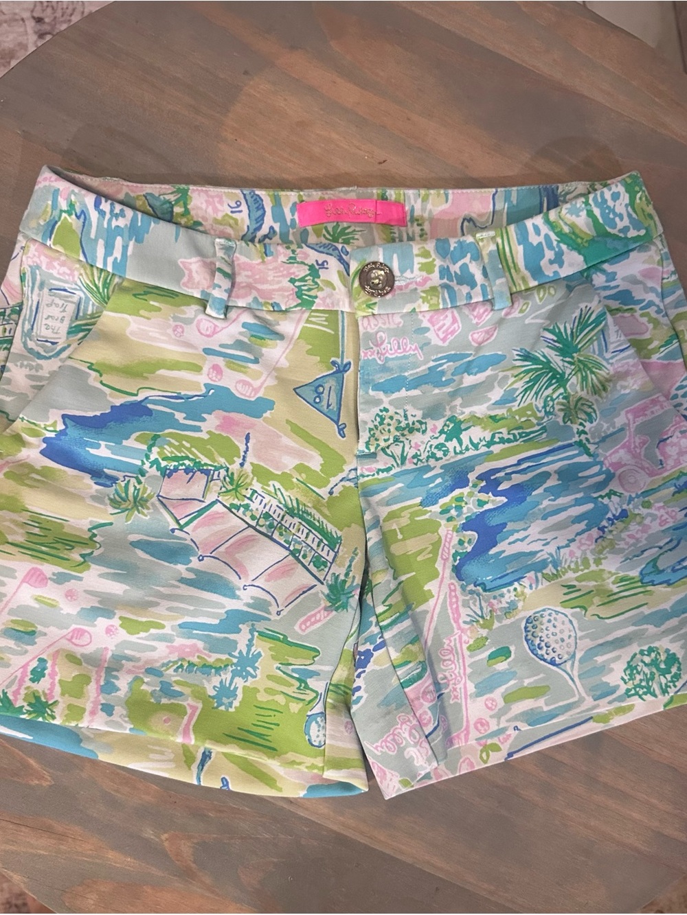 Lilly Pulitzer Pastel Golf & Seaside Print Shorts in Pink, Blue, Green, Cream